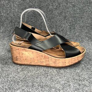 Clarks Platfrom Wedge Sandals Womens Size 10 Black Leather Cross Strap Cork Shoe